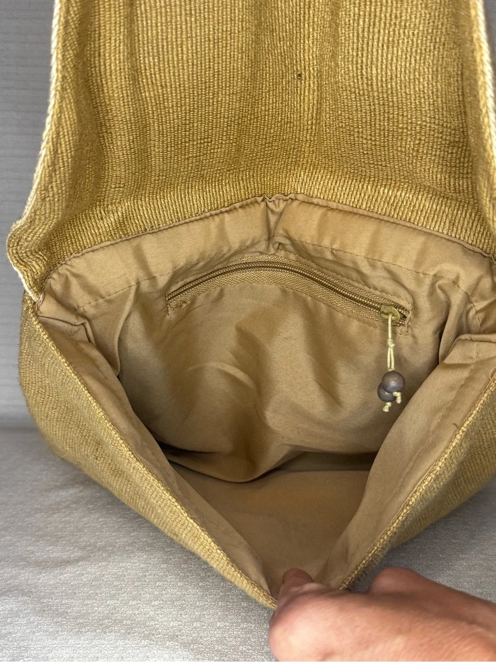 Vintage Corduroy Envelope Clutch Brown Tan Wood Detail 90s Boho